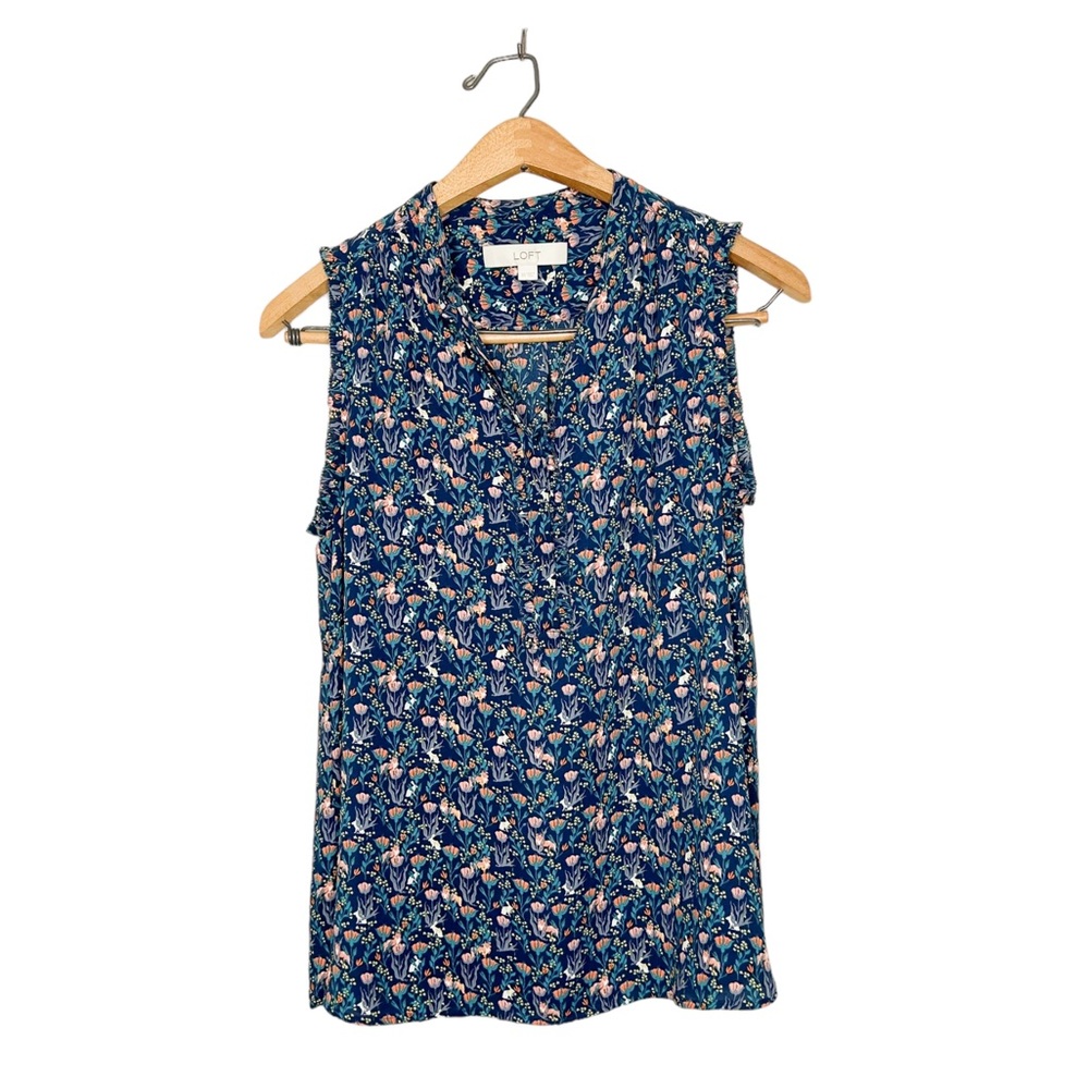 Ann Taylor LOFT Spring Floral Bunny and Fox Print Sleeveless Blouse XS